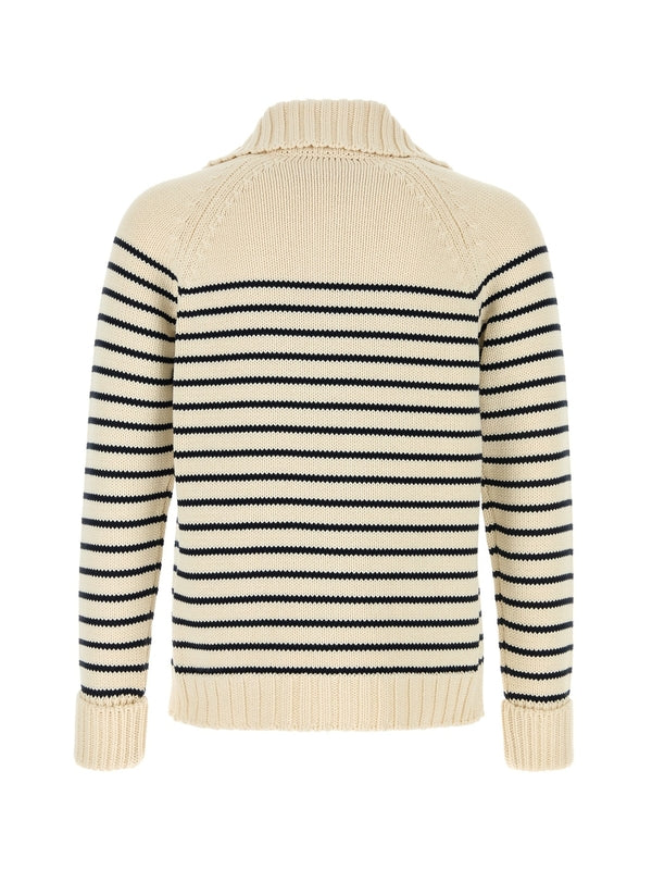 V Logo Pocket Stripe Cardigan