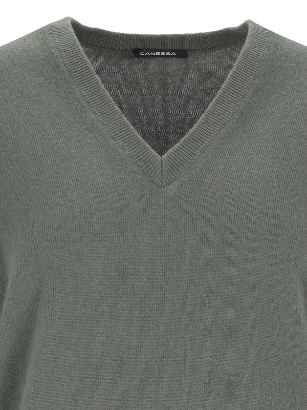 Ribbed Cashmere V-Neck Knit