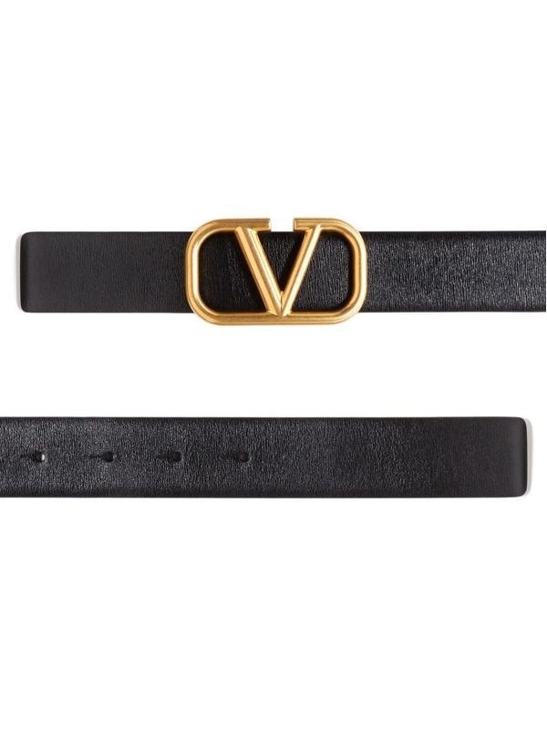 V Logo Leather Belt