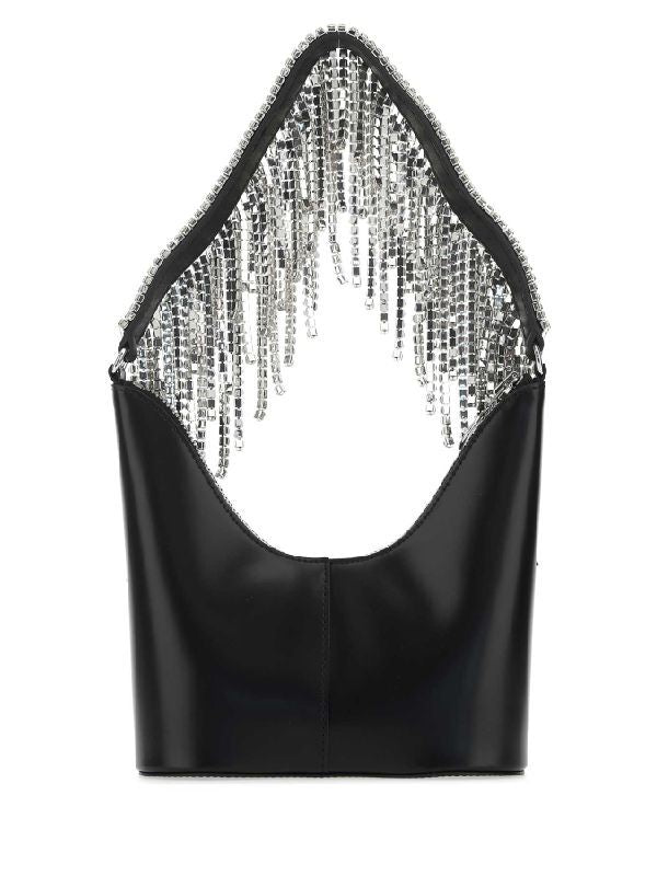 Bean Crystal Fringe Leather
  Shoulder Bag