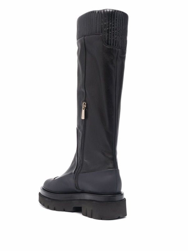 Rib Leather Knee-High Boots