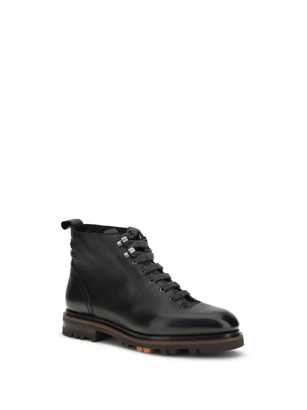 Santoni Black Lace-Up Boots