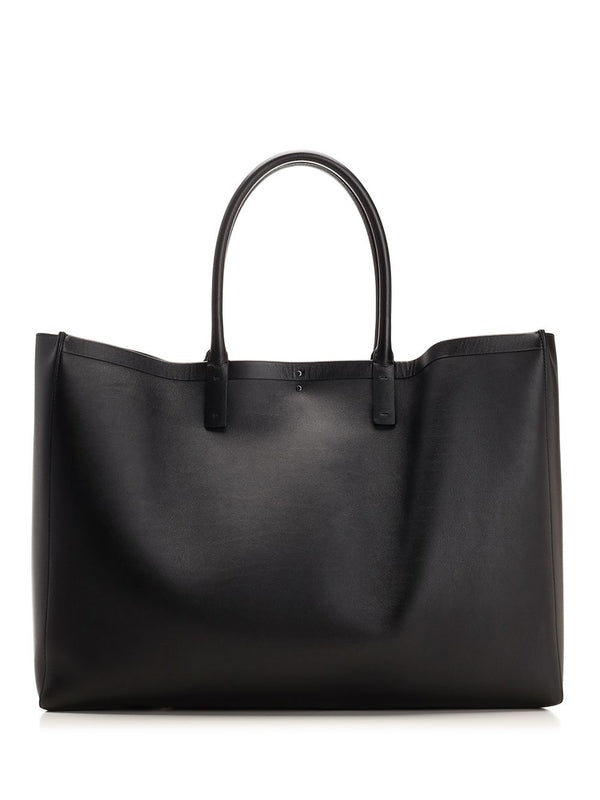 V Logo Leather Tote Bag