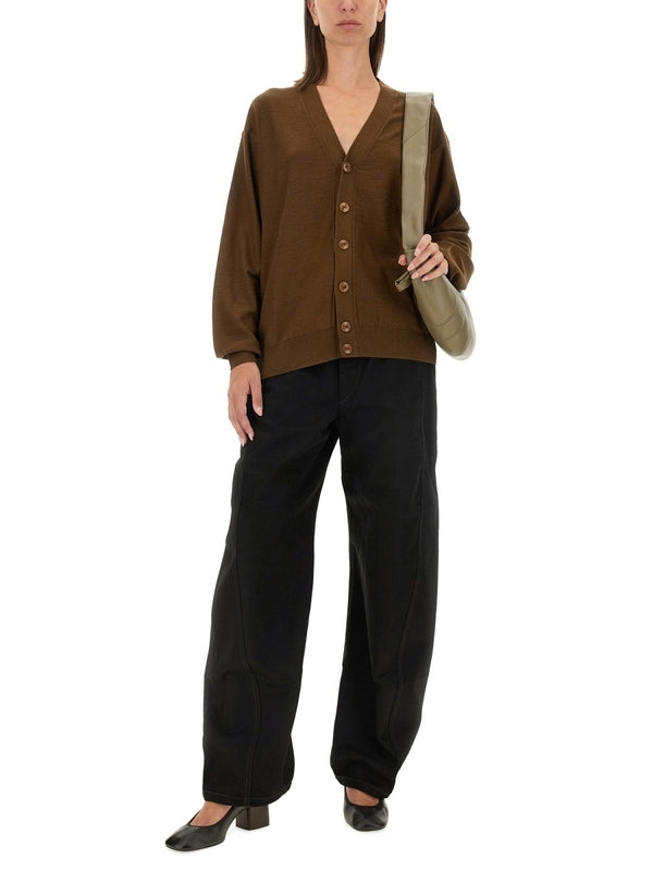 Brown V-Neck Wool Cardigan