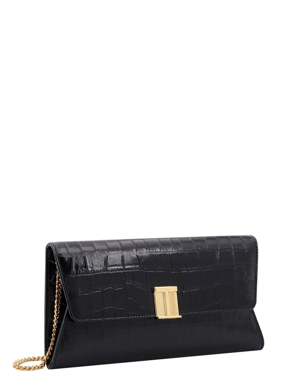 Croc Effect Leather Chain Clutch Bag