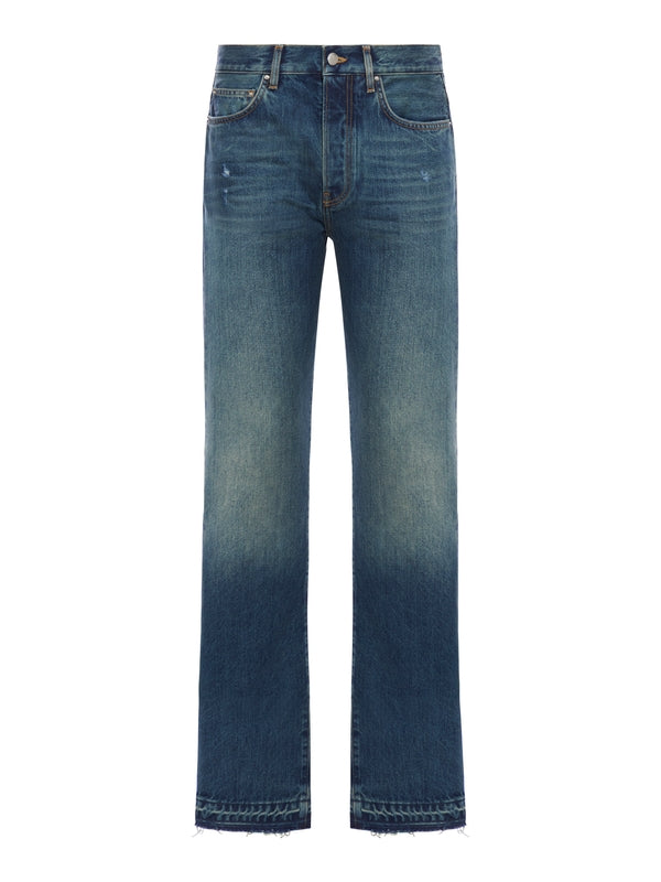 Back Leather Patch Straight
  Denim Pants