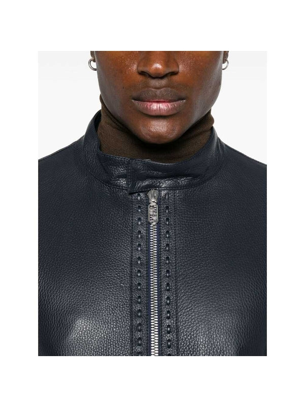 Back Logo Leather Biker Jacket