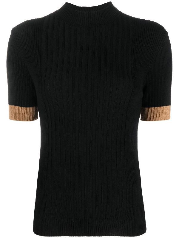 Bicolor Sleeve Wool Rib Knit