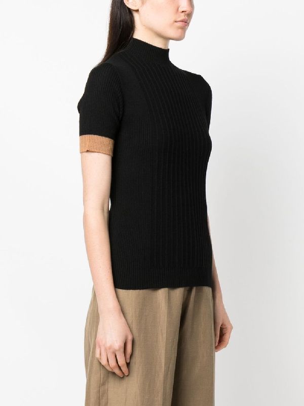 Bicolor Sleeve Wool Rib Knit