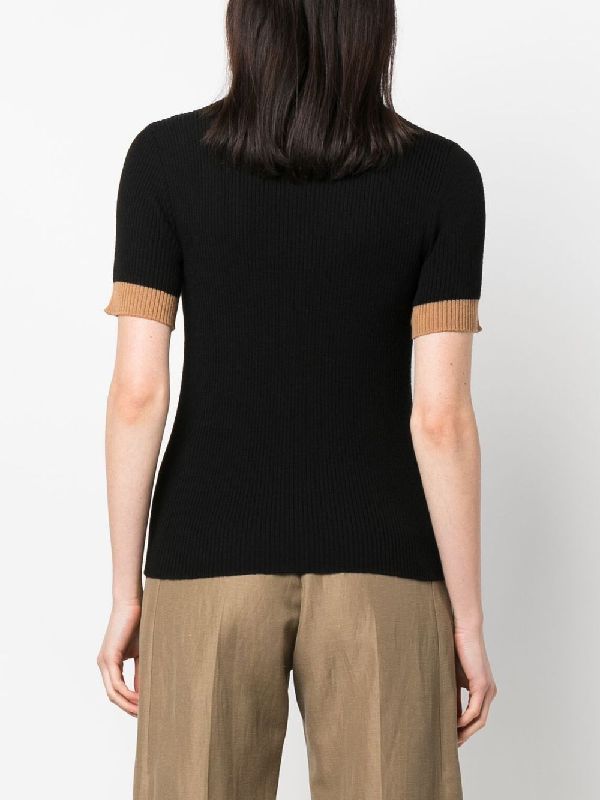 Bicolor Sleeve Wool Rib Knit