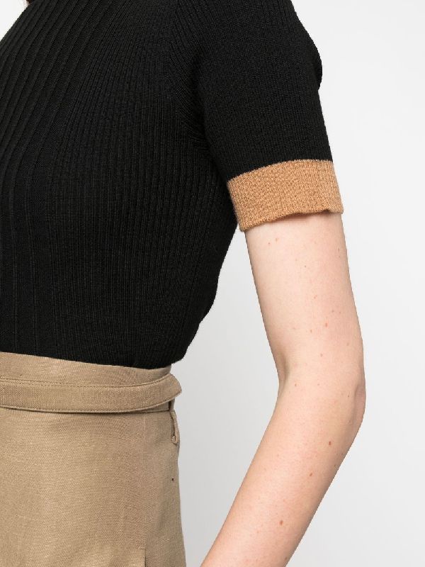 Bicolor Sleeve Wool Rib Knit