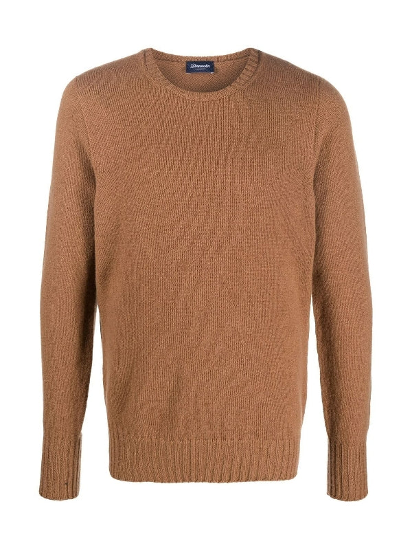 Brown Crew Neck Lambswool Knit