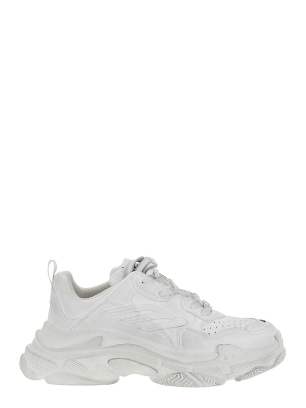 'Triple S Sporty' White Sneaker with 3B Logo Embroidered on the Side and Worn Effect in Tech Fabric Man Low top Sneakers