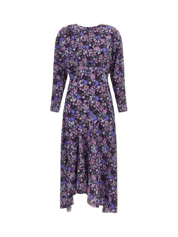 Asymmetric Hem Floral Long Sleeve
  Dress