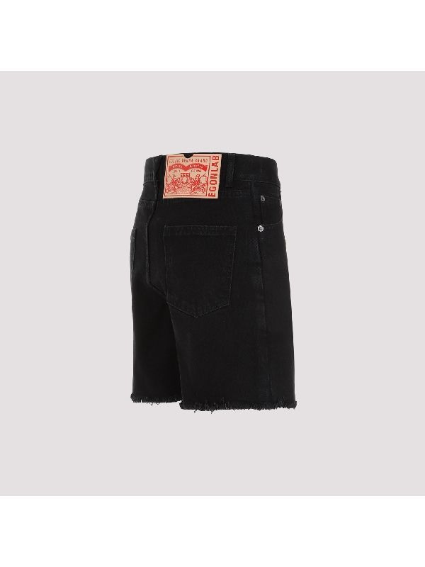 Logo Patch Black Denim Shorts