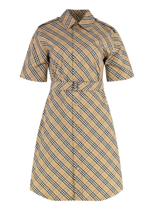 Belt Check Pattern Shirt Dress