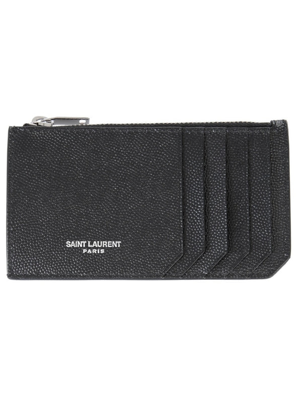 Logo Leather Zipper Card Wallet