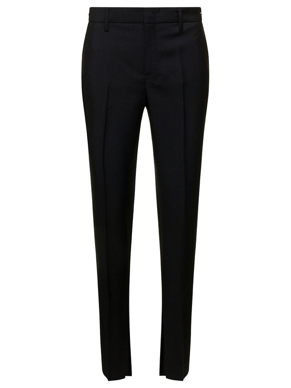 Black Slim Pants with Horsebit Detail in Mohair and Wool Woman Trousers