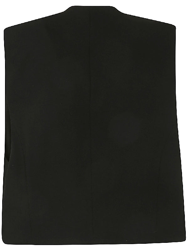 Black Wool Open Vest