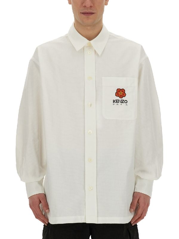 Bokeh Flower Embroidery Patch Pocket Shirt