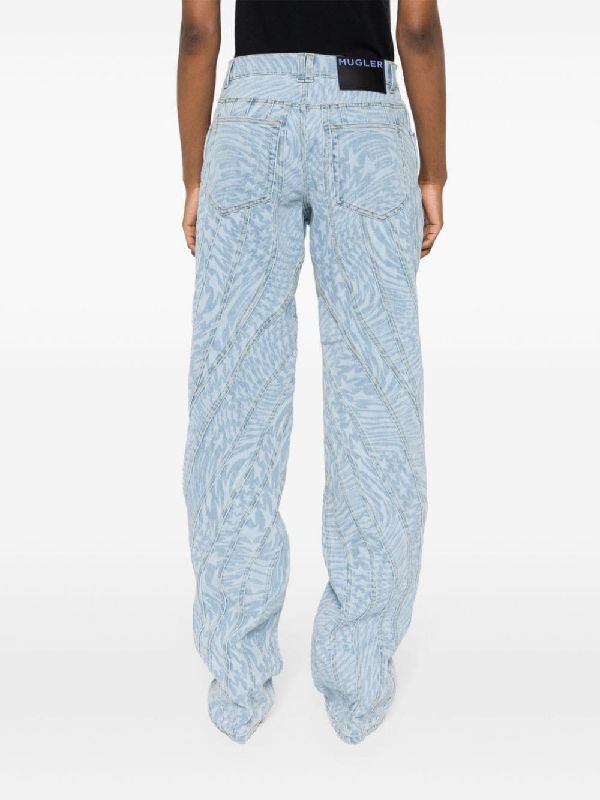 Star Printing Spiral Denim Pants