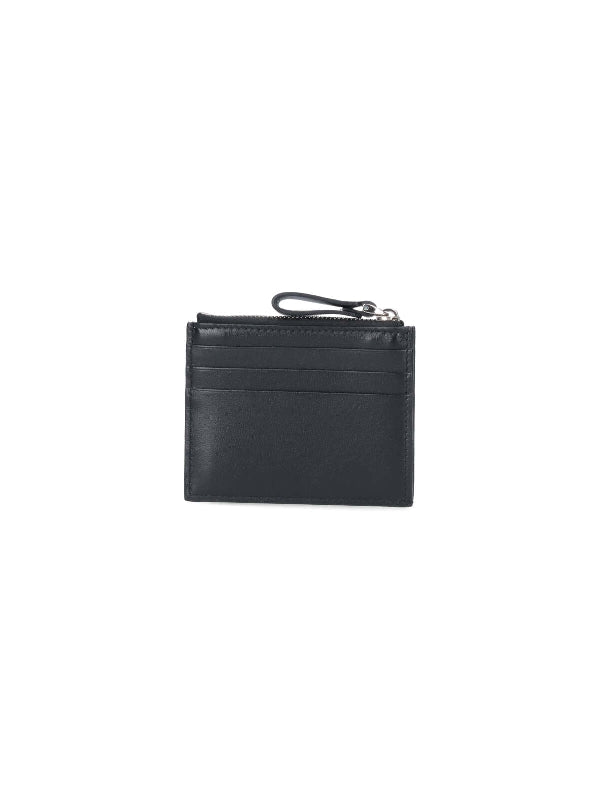 V Logo Leather Zipper Pocket Card Wallet