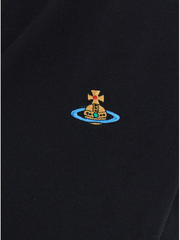 'Hebo' Black T-Shirt with Asymmetric Ruched Short Sleeves and Orb Logo on the Front in Cotton Woman Half Sleeve