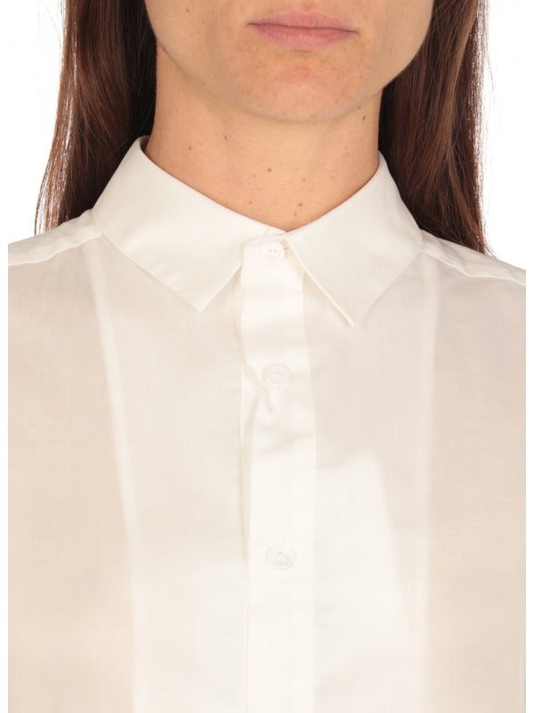 Asymmetric Sheer Cotton Short-Sleeve Shirt