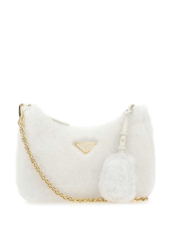 White Shearling Fur Tessuto Hobo Bag