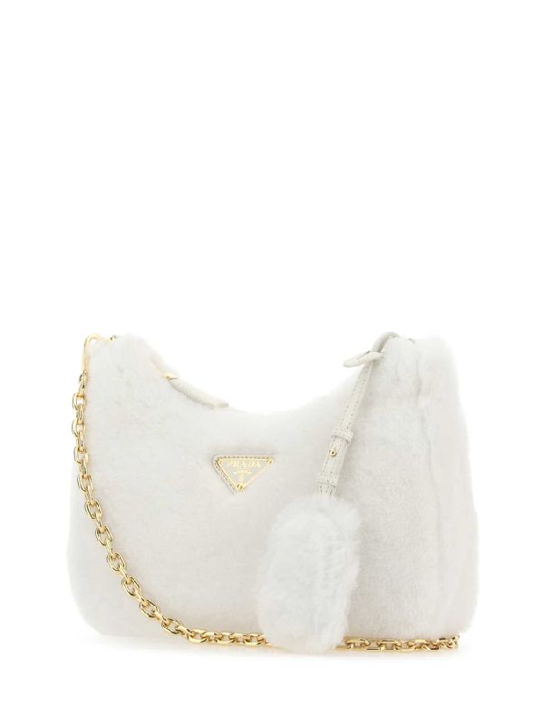 White Shearling Fur Tessuto Hobo Bag