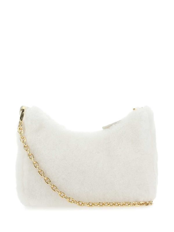 White Shearling Fur Tessuto Hobo Bag