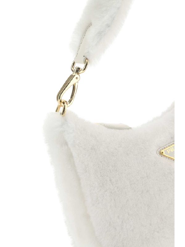 White Shearling Fur Tessuto Hobo Bag