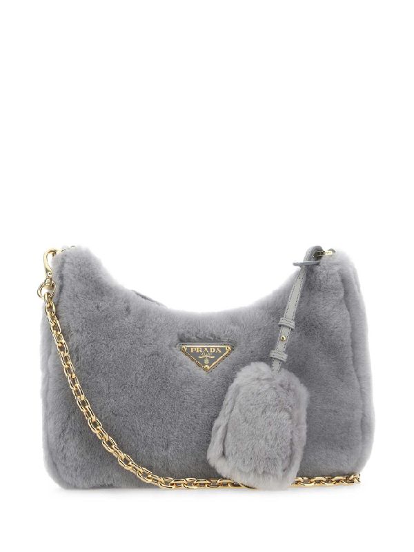 White Shearling Fur Tessuto Hobo Bag