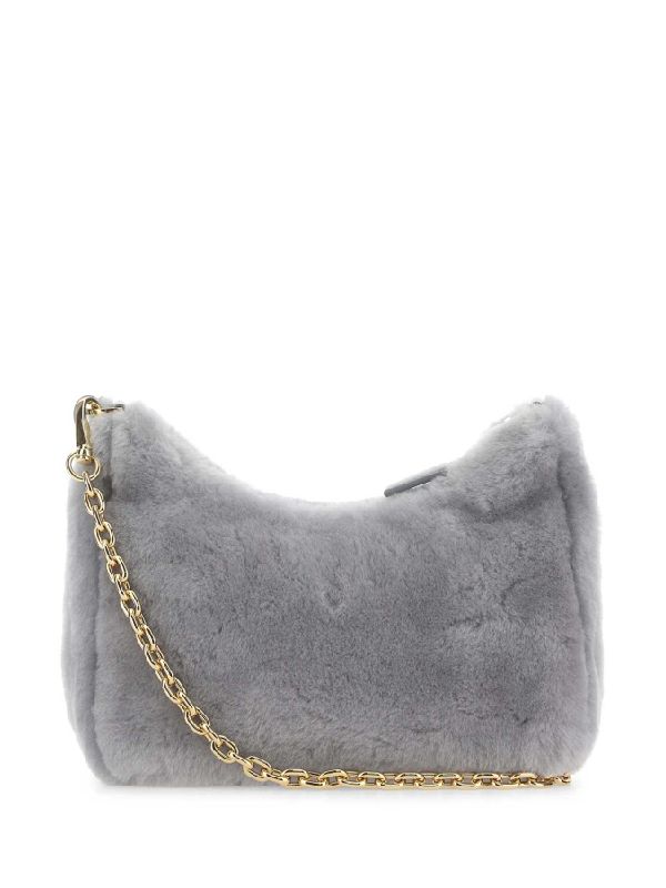 White Shearling Fur Tessuto Hobo Bag