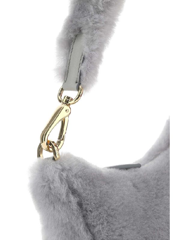 White Shearling Fur Tessuto Hobo Bag