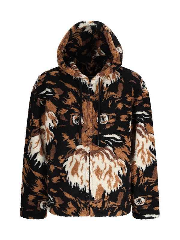 JW ANDERSON - Animal Printing Fake Shearling Hooded
  Jacket - Jente