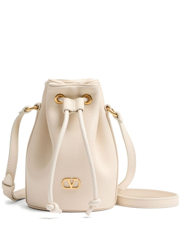 V Logo Leather Mini Bucket Bag