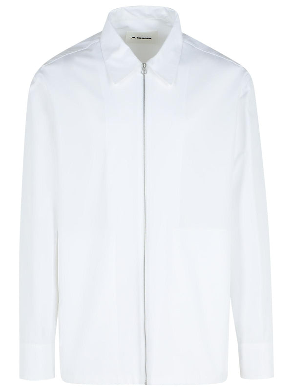 White Cotton Zipper Shirt