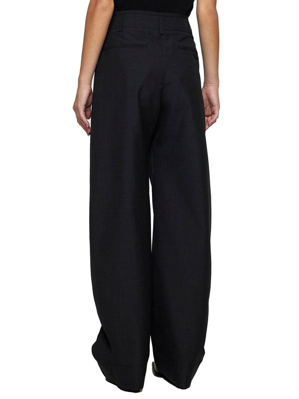 Curved Wool Blend Tailored Pants