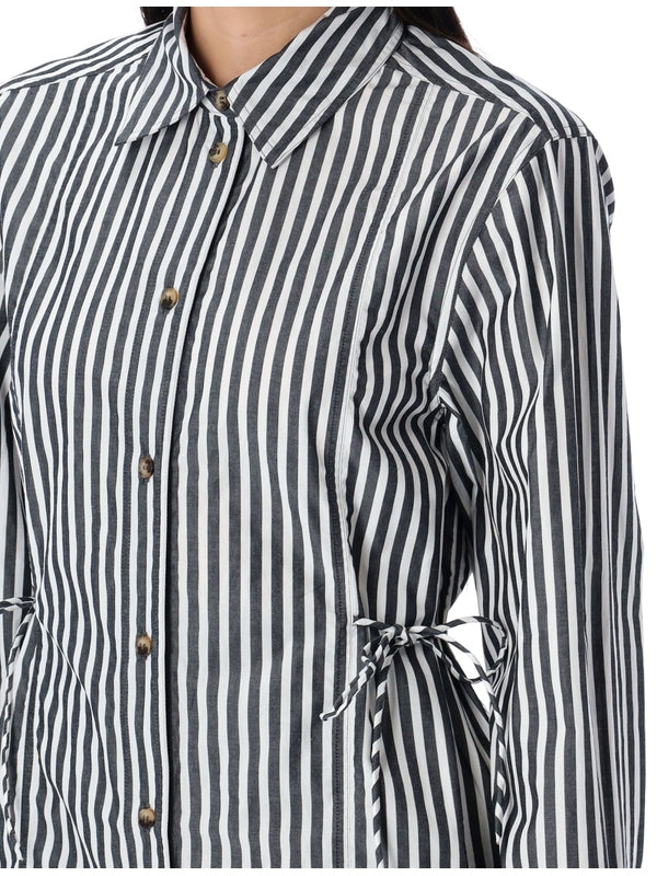 ストライプドローストリングシャツ