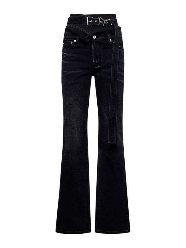 Belt Wrap Flare Denim Pants