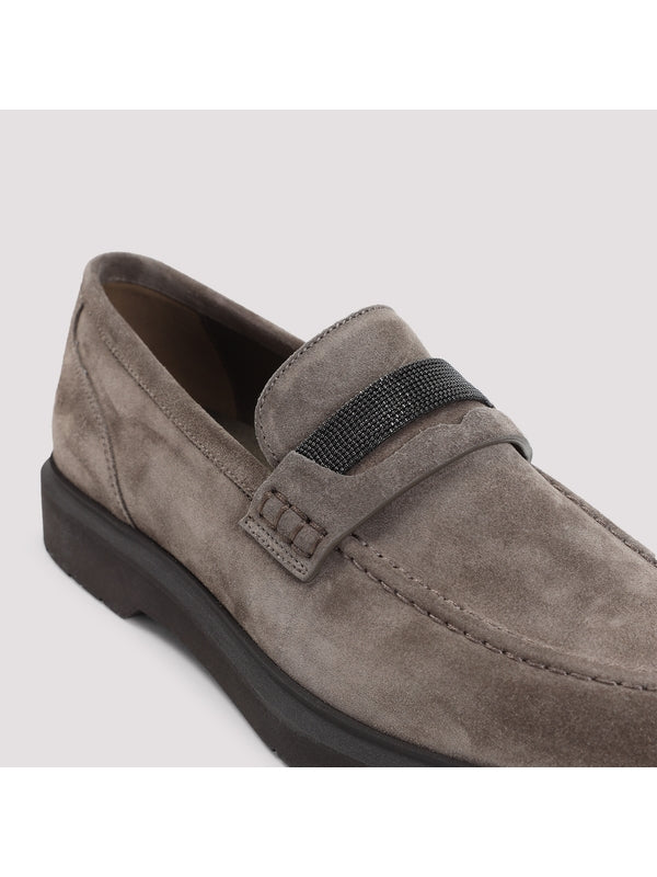 Monili Detail Suede Loafers