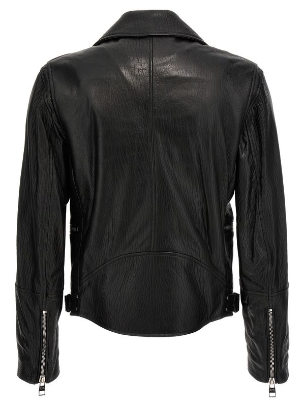 Textured
  Leather Biker Jacket
