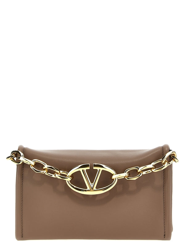 V Logo Leather Chain Clutch
  Bag