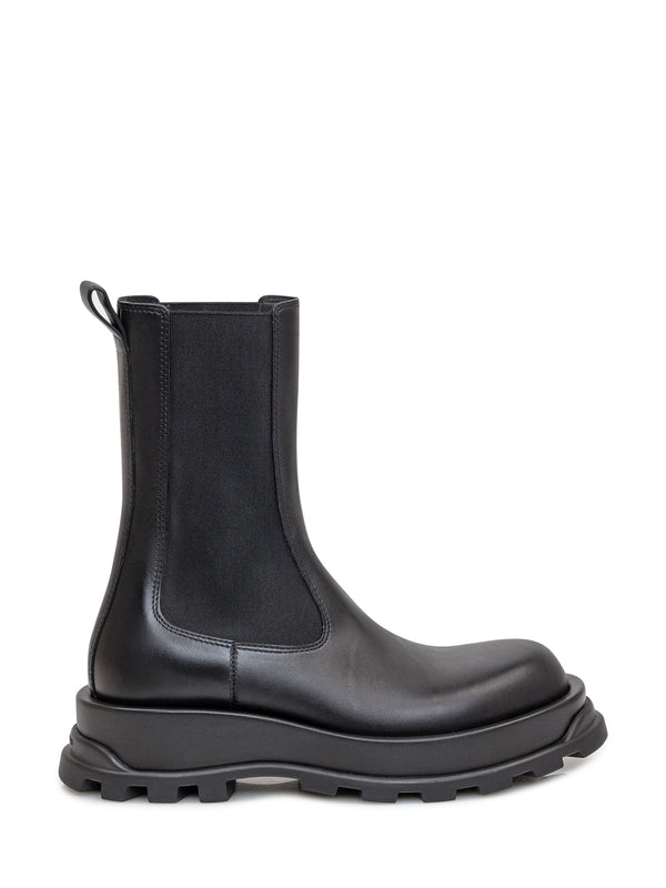 Round Toe Leather Chelsea Boots