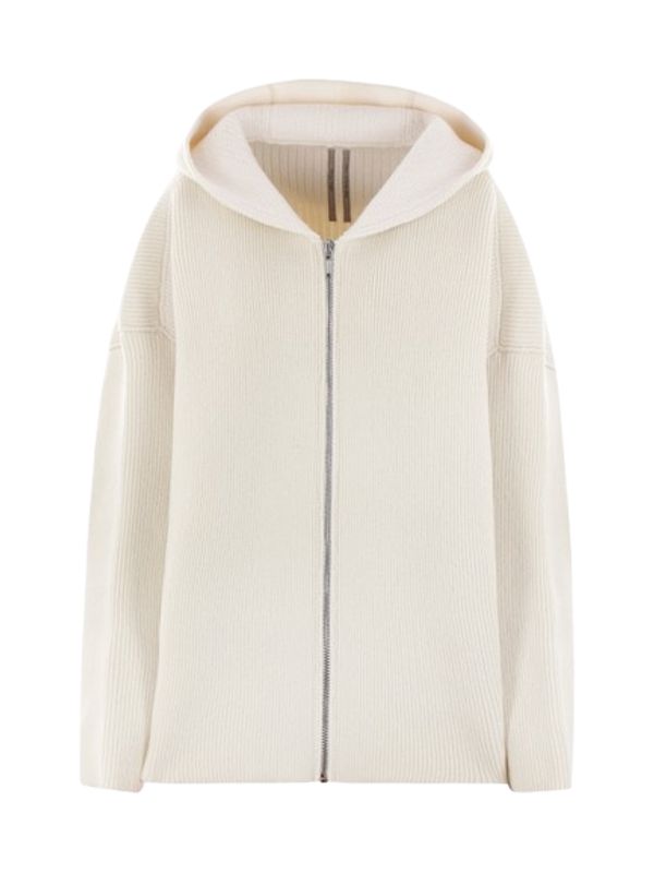 Back Logo Rib Wool Hoodie Cardigan