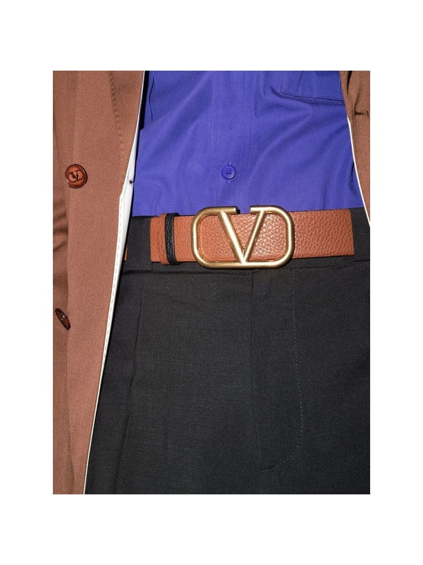 V Logo Reversible Leather Belt