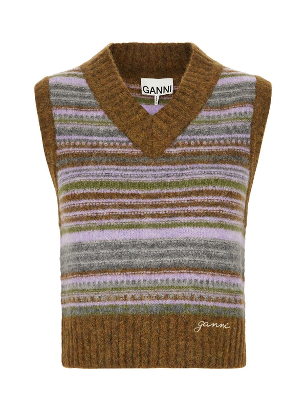 Stripe Alpaca Wool Blend Knit Vest