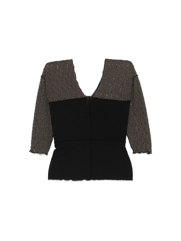 Nehru V-neck Lace Panel Blouse