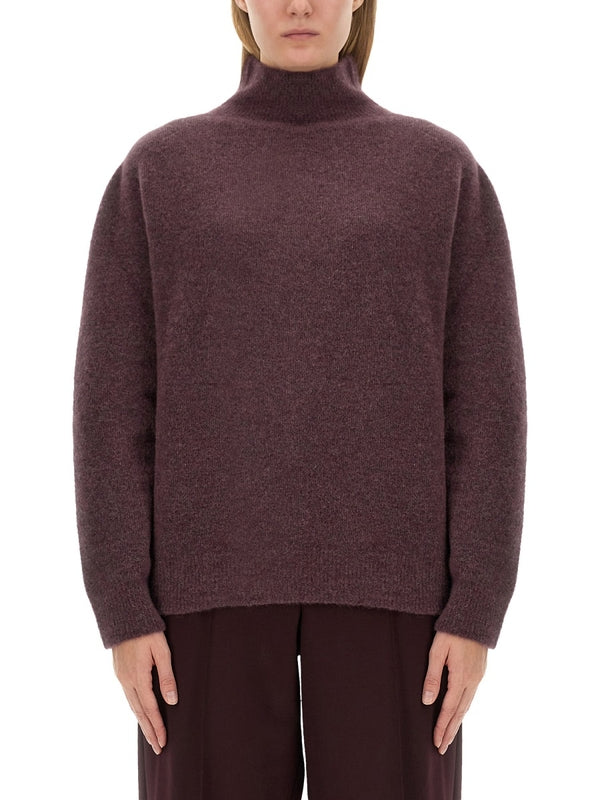 Burgundy High Neck Alpaca Wool Knit